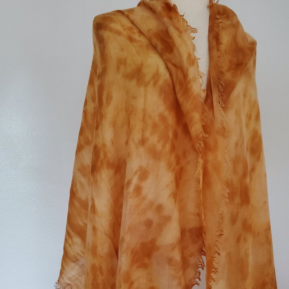 Painted dyed silk cashmere scarf wrap gold yellow white ivory orange tan beige - Picture 4 of 6
